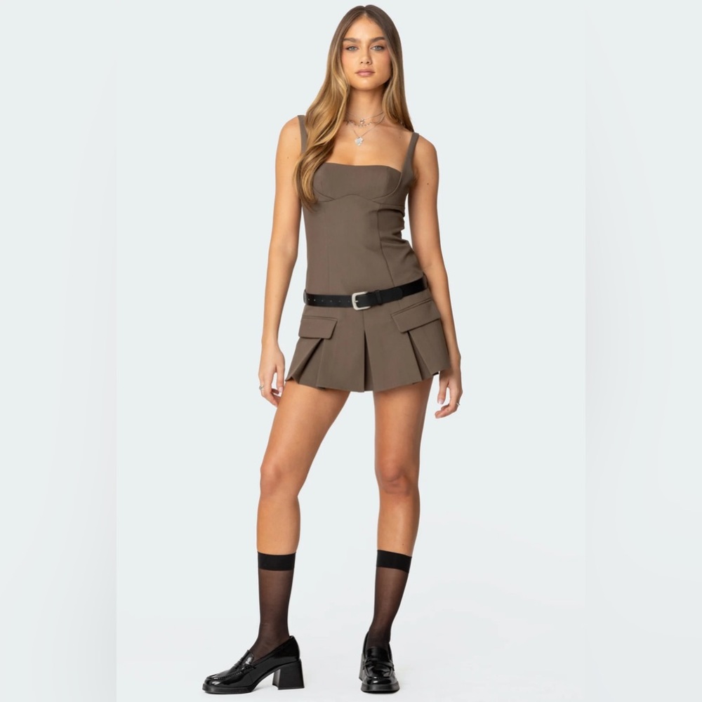 edikted Callie Drop Waist Pleated Mini Dress